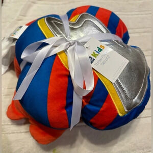 Superhero throw pillows (2) - pow and thunderbolt in primary colors